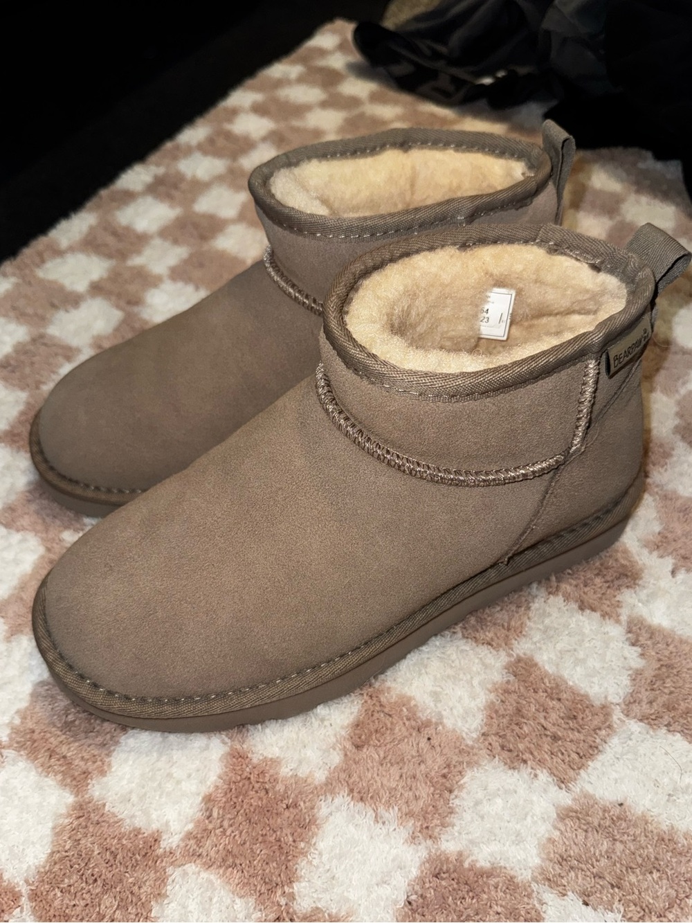Bearpaw Taupe Faux-Suede Shearling Ankle Boots